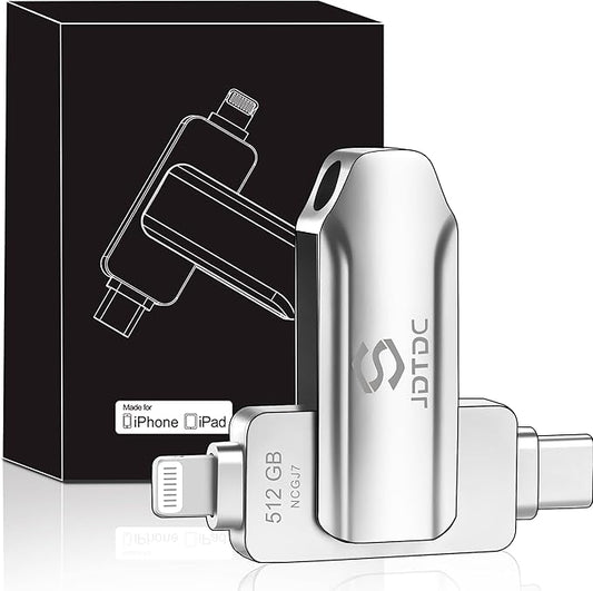 Genuine Apple MFi Certified 512GB USB C & Lightning Flash Drive iPhone USB Stick with One-Click Backup, Photo Stick & External Storage for iPhone/iPad/Mac/Android - Real Storage Capacity & Secure Data