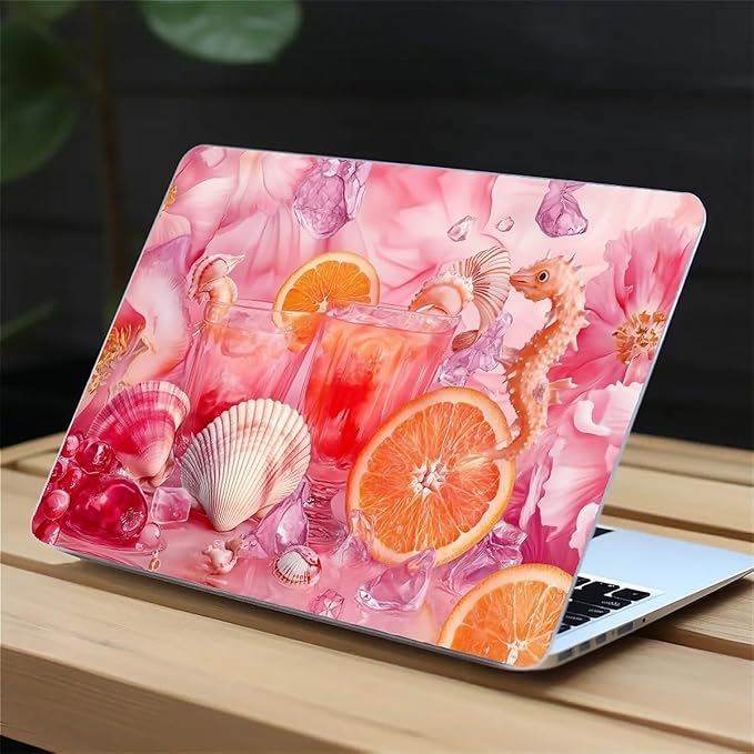 COTAIL Compatible with MacBook Air 13.3 13.6 Inch Case 2022 2021 2020 2019 Plastic Hard Shell Case Cover,13.6 Air (A2681) M2 2022, Pink Floral with Sea Shells