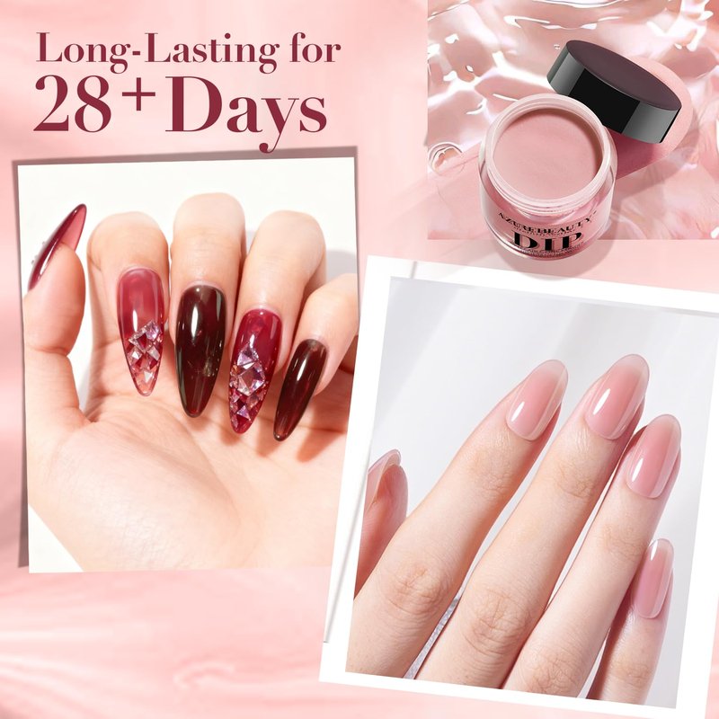 AzureBeauty Dip Powder Set 6 Pcs Jelly Blush Gradient , Natural Dipping Powder French Nail Art Starter Manicure Salon DIY at Home