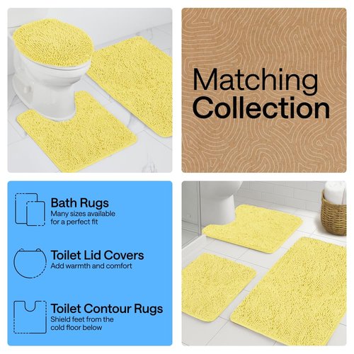 GORILLA GRIP Bath Rug Mat, Thick Soft Absorbent Chenille, Rubber Backing Quick Dry Microfiber Mats, Machine Washable Rugs for Shower Floor, Bathroom Runner Bathmat Accessories Décor, Contour, Yellow