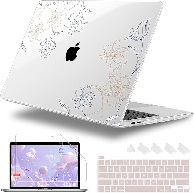 Lepeoac Case for MacBook Pro 13 inch Case M2 2022-2016 A2338 M1 A2251 A2289 A2159 A1989 A1708 A1706, Plastic Hard Shell + Keyboard Cover + Dust Plug, Floral