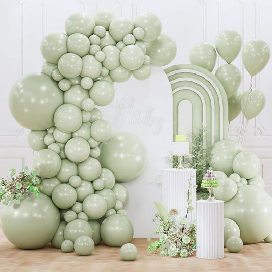 PartyWoo Sage Green Balloon Arch Kit - 152pcs in Various Sizes for Wedding & Birthday Decor | Boho Jungle Theme