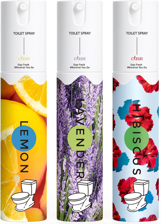 Skiennix Travel Size Toilet Spray - Bathroom Odor Eliminator | 3 Pack, 1 Fl Oz Each, Essential Oils Freshener (Lemon, Hibiscus, Lavender)