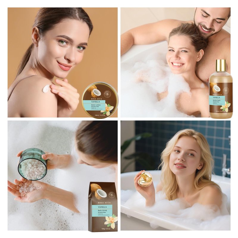 Mothers Day Gifts for Mom, 12pcs Vanilla Coconut Bath and Body Gift Basket Set, Self Care Set, Home Spa Basket Gift, Hydrating Skin Care Set, Anniversary, Birthday, Christmas, Wife