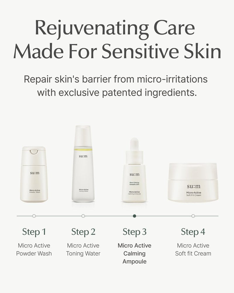 SU:M Micro-Active Calming Ampoule (0.5 fl oz) - Soothing Serum for Redness & Uneven Skin Texture, Provides Quick Relief for Sensitive Skin, Herbal Scent, Korean Skin Care