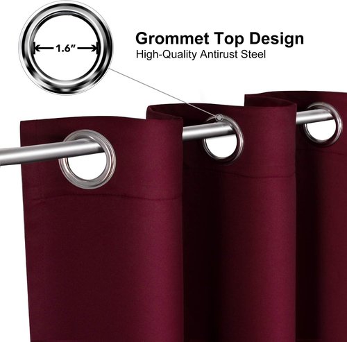 ChrisDowa Grommet Blackout Curtains - Thermal Insulated Room Darkening Panels, Burgundy Red, 52W x 72L