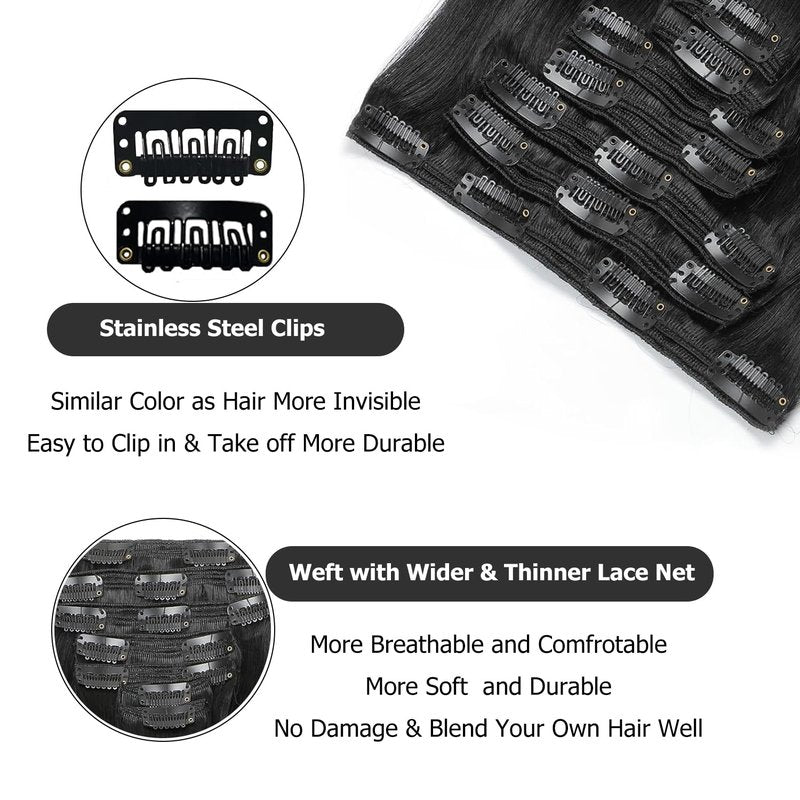 Clip ins Human Hair Remy Black Kinky Straight Clip in for Black Women Yaki Straight Clip in Hair