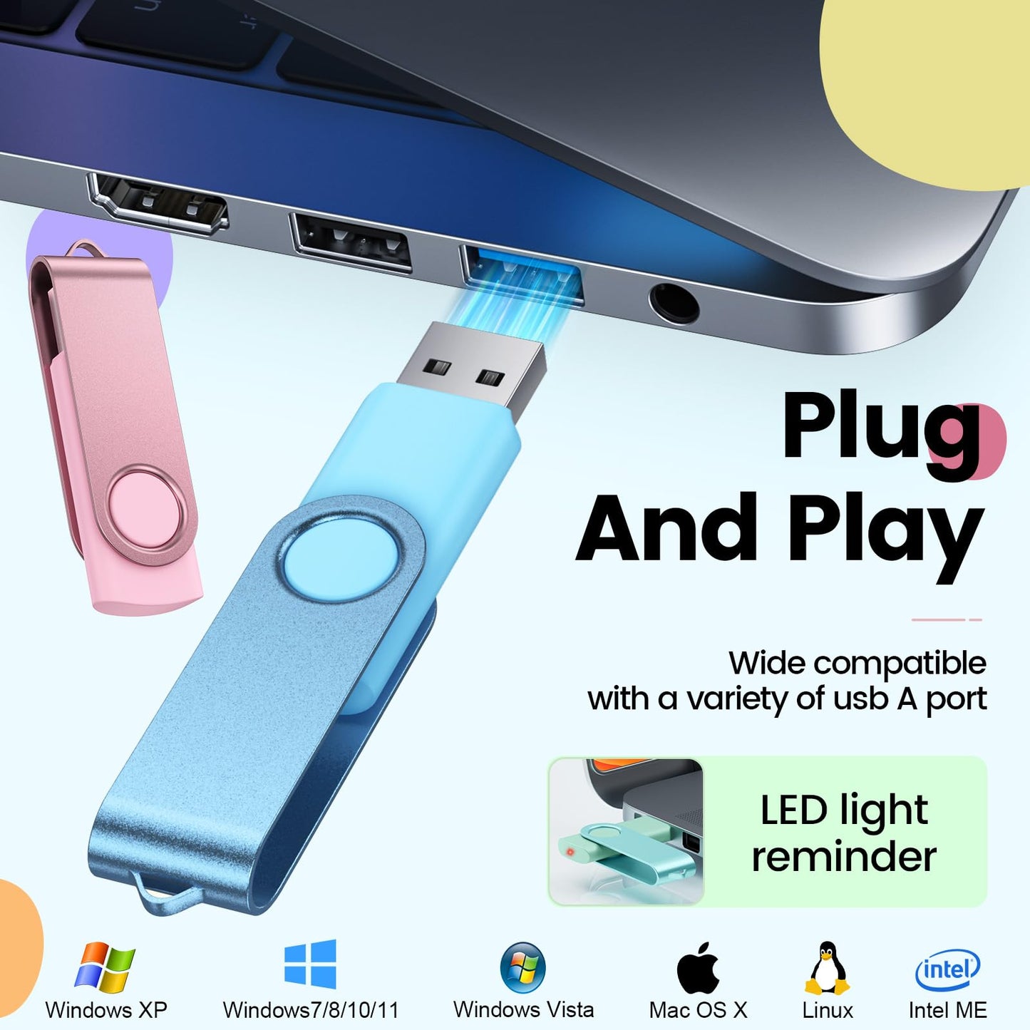 Kepmem 32GB USB Flash Drives 10 Pack 32 GB Thumb Drives Portable Keychain USB Drive Memory Stick Jump Drive with LED Light for Storage and Backup Multipack USB2.0 USB Flash Drive by