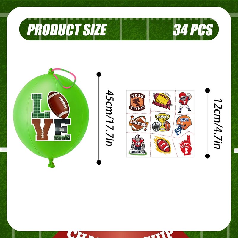 114PCS Football Party Favors – 90 Pre-Cut Temporary Tattoos & 24 Football Punch Balloons Themed Birthday Party Decorations Supplies Favors Gifts Goodie Bag Fillers Classroom Rewards for Boys Girls