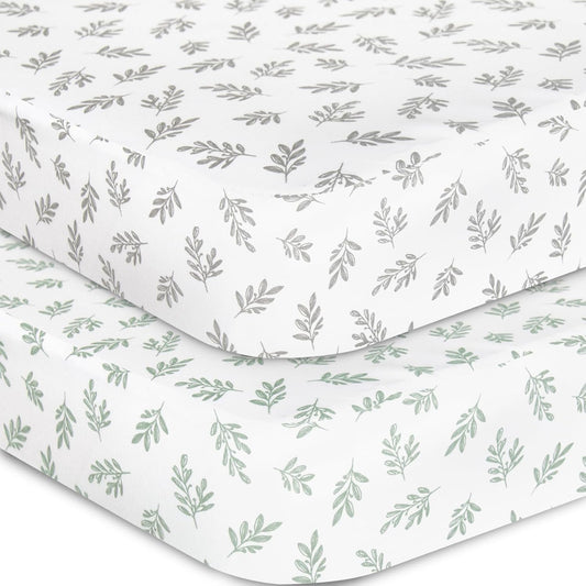 Skiennix Fitted Crib Sheets - 2 Pack for Boys & Girls | Neutral Prints, Fits Standard 52”x28” Mattress