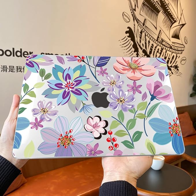 Teryeefi for M5 MacBook Pro 14 inch Case M4 M3 M2 M1 (2025 2024 2022 2021) Model A3112 A3185 A3401 A2918 A2992 A2779 A2442, PC Hard Shell+ Keyboard Cover +Type C Adapter, Pretty Flowers Clear-104