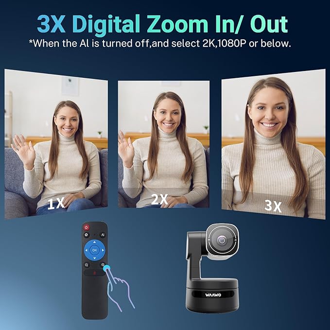 WAAWO USB C Webcam PTZ Webcam, 4K Streaming Web Camera with Folded Bracket, 3X Digital Zoom with Remote Control, One Click Mute for Privacy Protection, Works with Zoom,OBS,TikTok,YouTube,etc