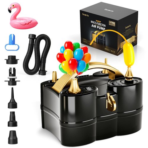 Bezente Balloon Pump Electric, 3-in-1 Portable Black Gold Electric Air Machine Balloon Pump Dual Nozzle Balloon Inflator for Inflatables and Latex 260q Foil Balloons