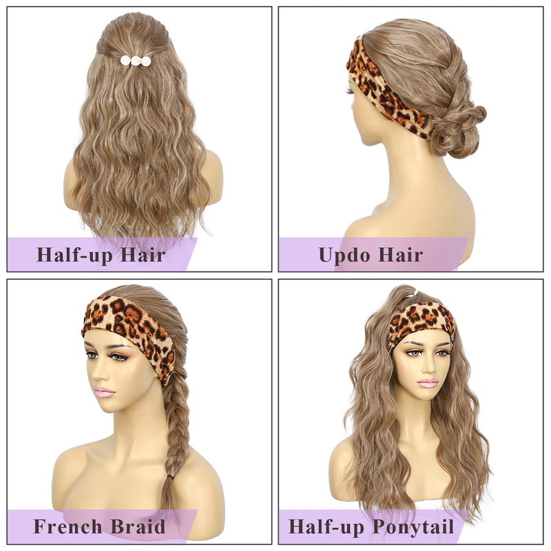 SAPPHIREWIGS Brown Headband Wigs for Women Body Wavy Headband Wigs Highlight Natural Brown Hair Put On and Go Glueless Half Wig for Women Daily Party Use 20 Inch