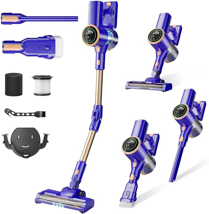 Cordless Vacuum Cleaner, 180Â° Bendable Wand Stick Vacuum Cleaners with LED Touch Screen, 8-in-1 Lightweight Rechargeable Vacuum with 1.5L Dust Cup for Home Hard Floor Low-Pile Carpet