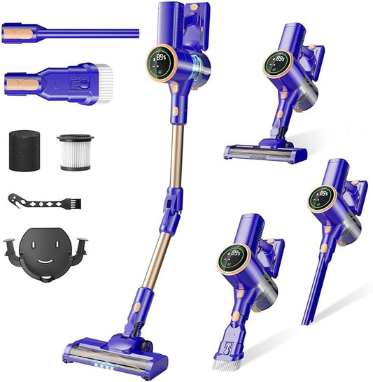 Cordless Vacuum Cleaner, 180Â° Bendable Wand Stick Vacuum Cleaners with LED Touch Screen, 8-in-1 Lightweight Rechargeable Vacuum with 1.5L Dust Cup for Home Hard Floor Low-Pile Carpet