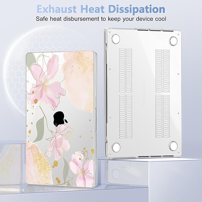 Lepeoac for MacBook Pro 16 inch Case M1 M2 M3 M4 M5 Pro/Max with Liquid Retina XDR, Release 2021-2025 2026 A3429 A3428, Hard Shell Case with Screen Protector & Keyboard Cover, Gold Blossom Flowers