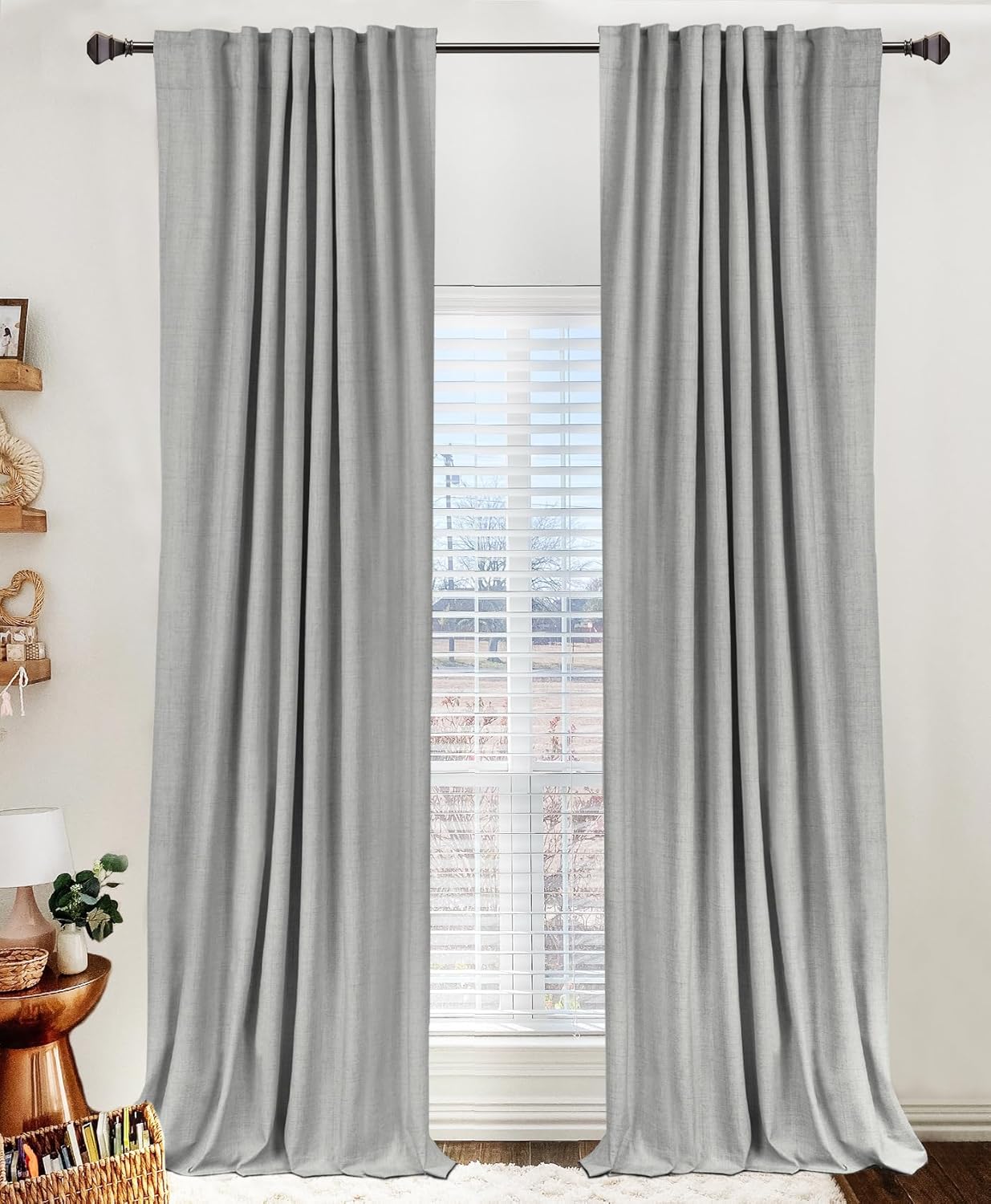 Skiennix 100% Blackout Linen Curtains - Thermal Insulated Drapes for Bedroom | 50" W x 84" L, Ash Grey