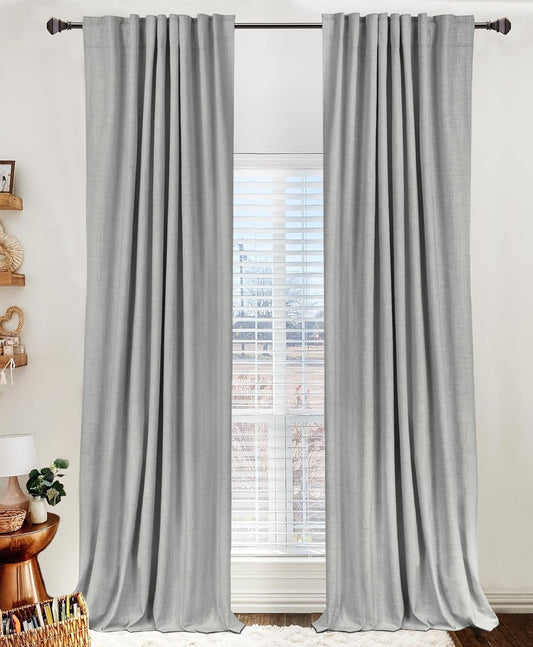 Skiennix 100% Blackout Curtains - Thermal Insulated Linen Drapes, 2 Panels Set, 50" W x 84" L, Ash Grey