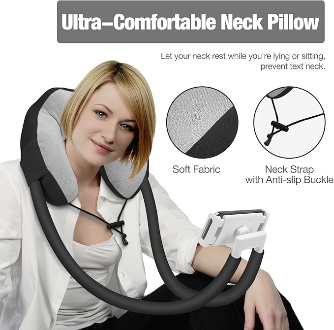 MoKo Neck Phone Holder, Lazy Gooseneck Phone Pillow Holder Bracket, 360°Rotate Phone Tablet Stand for 5.5-11" Device, fits iPhone 17/17 Air/17 Pro/17 Pro Max, iPhone 16/Pro/Pro Max/Plus, iPhone 15/Pro