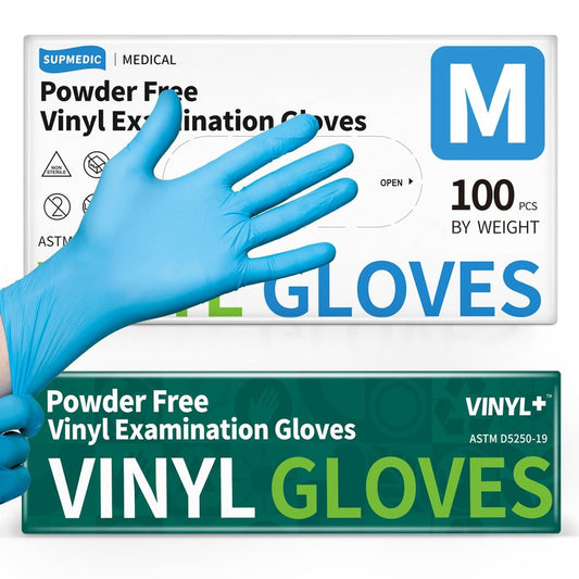 Supmedic Vinyl Disposable Exam Gloves, 4 Mil Powder-Free Latex-Free Food Grade Cooking Cleaning Medical Glove, Blue 100 Pcs (Medium)