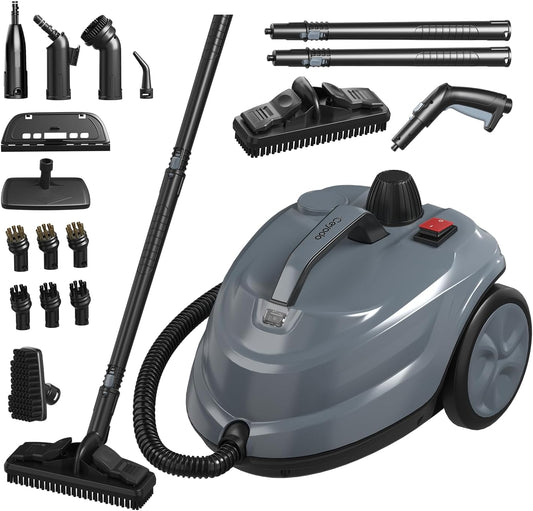 Skiennix Steam Cleaner - Powerful Heavy Duty Canister Steamer with 34 Accessories | 16.4 Ft Power Cord for Home, Grout, Upholstery, Car Cleaning - Grey