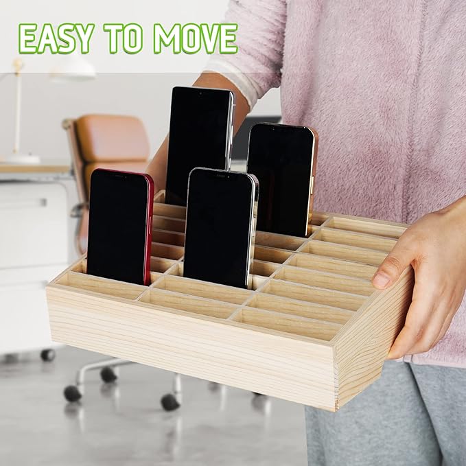 Lzttyee Wooden 36-Grid Cell Phones Storage Box Desktop Mobile Phone Holder Organizer for Office School Classroom (36-Grid)