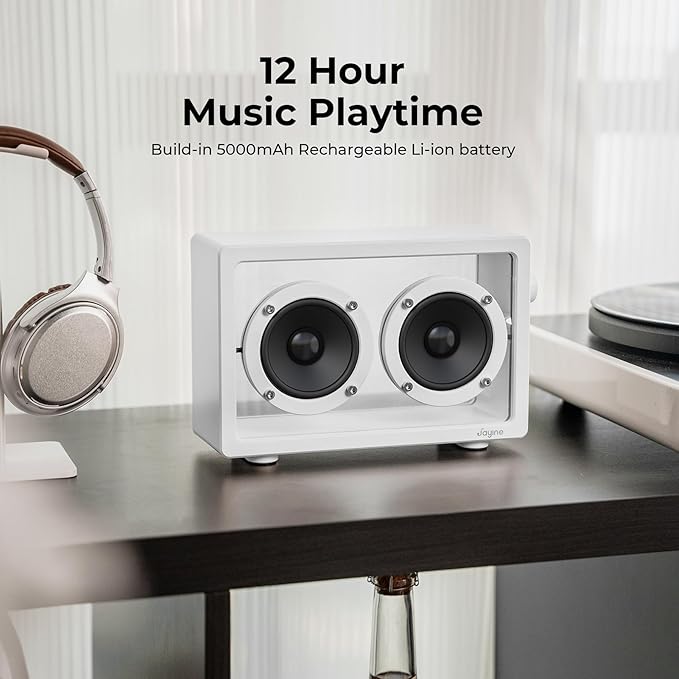 JAYINE Cassette Portable Bluetooth Speaker, 16W Minimalist Speakers Bluetooth Wireless Loud, HD Powerful Sound and Wide Compatibility V5.3 for Indoor Outdoor - White