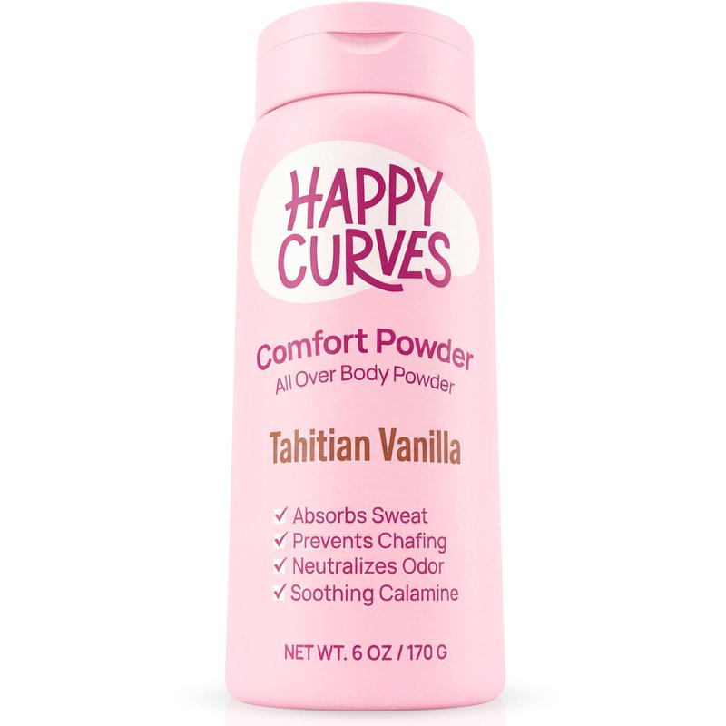 HAPPY CURVES Comfort Powder: Talc Free Anti Chafe Body & Foot Dusting Powder Deodorant for Inner Thigh Chafing, Private Areas, and All Over Body for Women 4oz (Pack of 1), Tahitian Vanilla