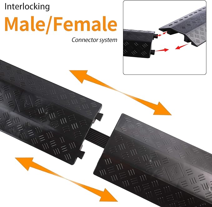 Anbotek - Medium 2 Pack - Floor Cord Cover Cord Protector Drop Over Drop Trak Cable Ramp for Office Warehouse - Black