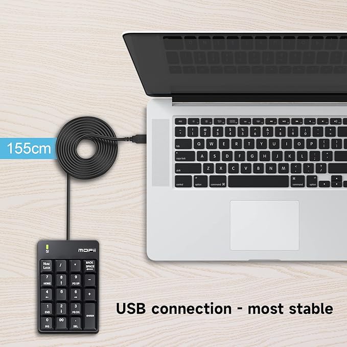 MOFII Number Pad - Black Wired Numeric Keypad Silent 19 Keys USB Numpad, Portable Financial Accounting Keyboard 10 Key for Laptop/Computer/PC/Notebook/Surface Pro