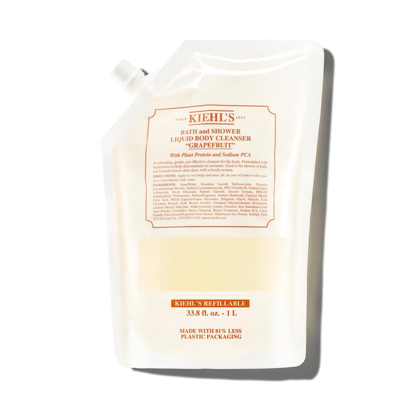 Kiehl's Grapefruit Liquid Body Cleanser, Gentle Refreshing Foaming Body Wash, Aromatic Bath + Shower Experience, Maintains Moisture, Smooths Skin, Conditions, and Hydrates - 33.8 fl oz /1 Liter Refill