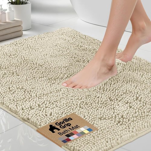 GORILLA GRIP Bath Rug Mat - Thick Absorbent Chenille | Quick-Dry Microfiber, 44x26, Dusty Cloud