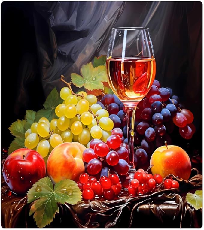 Dishwasher Magnet Cover Painting Wine Glass Fruit Reusable Dishwasher Magnetic Cover Sticker Decorative Dish Washer Door Cover Panel for Home Kitcen Appliance, 21x26 in