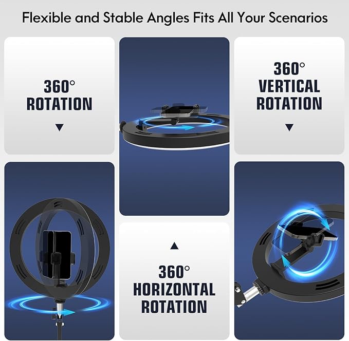 Ring Light for Desk, Overhead Phone Mount with 10" Selfie Light with Stand, Luxsure Phone Tripod with Light for Recording, Streaming, Vlogging, TikTok YouTube Creator Essentials with Bluetooth Control