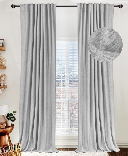 Skiennix 100% Blackout Curtains - Thermal Insulated Linen Drapes, 50" W x 63" L, Grey | 2 Panels Set
