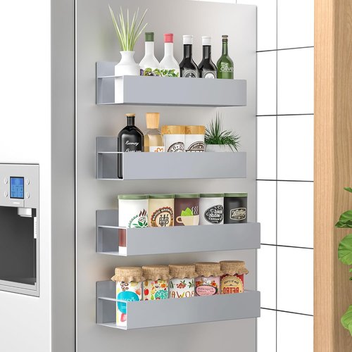 HuggieGems Magnetic Spice Storage Rack - 4 Pack Gray Organizer for Refrigerator & Oven