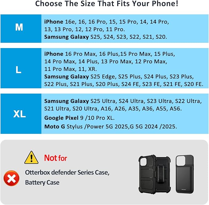 ACCKUO Phone Holster for Belt with Metal Clip and Magnetic Closure Compatible with iPhone 17 Air, 16/15/14/13/12 Pro Max, Galaxy S26/S25/S24/S23/S22 Plus & FE for Everyday Protection, L-Blue