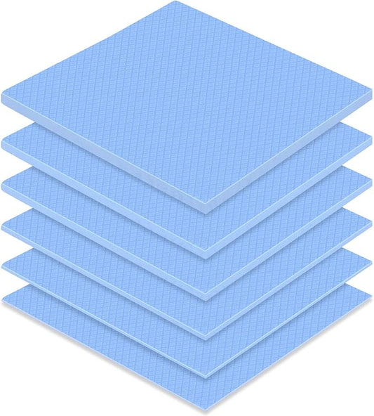 Frienda 6 Pcs Thermal Pad 100 x 100 Mm, 0.5, 1, 1.5, 2, 2.5, 3 mm Heat Resistant Conductive Silicone Thermal Pads Conductivity 6.0 W/M for Laptop Heatsink CPU Gpu LED Cooler(Blue)