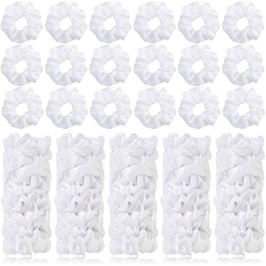80 Pieces White Satin Scrunchies Bulk, Solid Color Elastic Hair Bands Silky Ponytail Holder for Women Girls Kids Hair Accessories