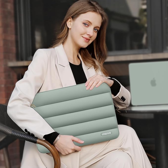 MOSISO Laptop Case 13.3 inch,13-13.3 inch Puffy Laptop Sleeve Compatible with MacBook Neo/Air 13.6 M5 M4 M3 M2 M1/Pro 13/14,HP Dell ASUS Lenovo,Polyester Horizontal Bag with Small Case,Antique Green