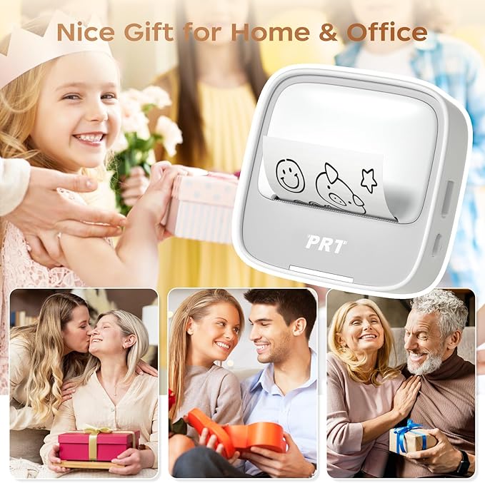 PRT Mini Sticker Printer, Portable Thermal Printer with 1 Roll Sticker Paper, Inkless Sticker Maker, Bluetooth Label Printer for Study Notes,Lists,Pictures,DIY Creations Printers for Home Use, Grey