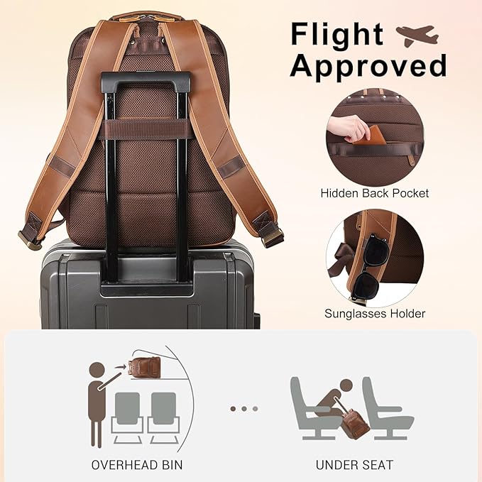 TIDING Leather Backpack for Men Fits 16" 15.6” Laptop, Vintage Business Travel Work Bag Large Overnight Weekender Daypack