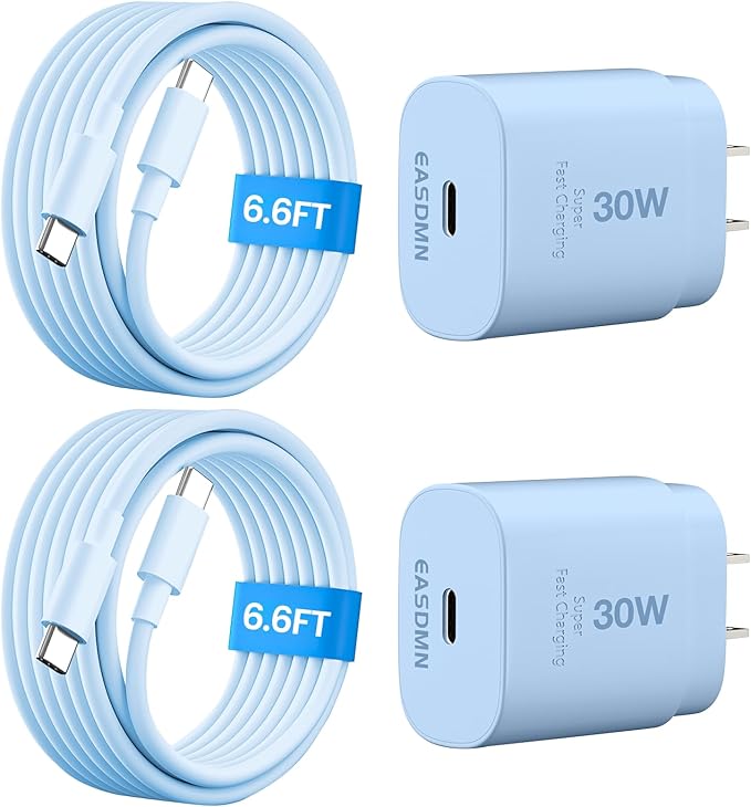30W USB C i Phone 17 16 15 Charger Fast Charging, 2PACK Wall Charger for iPhone 16 15 Pro Max Charger Cord 6.6FT Fast Type C Block for iPhone 17 Pro Max/17 Air/16/15 Plus/15 Pro Max,i Pad Pro, Blue
