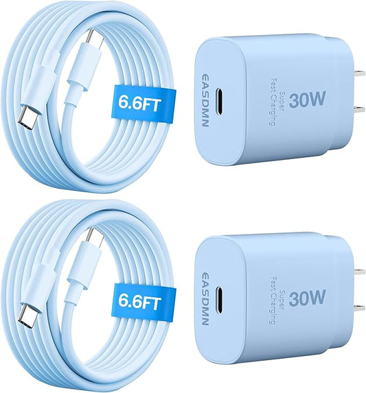 30W USB C i Phone 17 16 15 Charger Fast Charging, 2PACK Wall Charger for iPhone 16 15 Pro Max Charger Cord 6.6FT Fast Type C Block for iPhone 17 Pro Max/17 Air/16/15 Plus/15 Pro Max,i Pad Pro, Blue