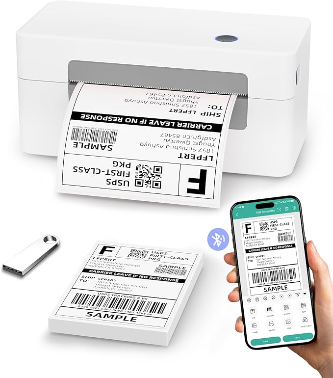 LFPERT Bluetooth Thermal Label Printer, Wireless 4x6 Shipping Label Printer for Small Business & Shipping Package Compatible with Android, iOS, Windows & Mac, Used for Amazon, Ebay, Shopify, USPS Etc