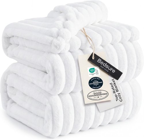 Bedsure GentleSoft California King Size Blanket - Cozy White Fleece Throw, 102x96 Inches, Perfect Gift for Women