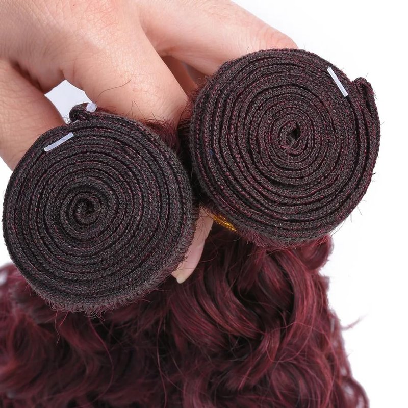 99J Burgundy Deep Wave Human Hair Bundles - 12, 14, 16 Inch Red Hair Extensions