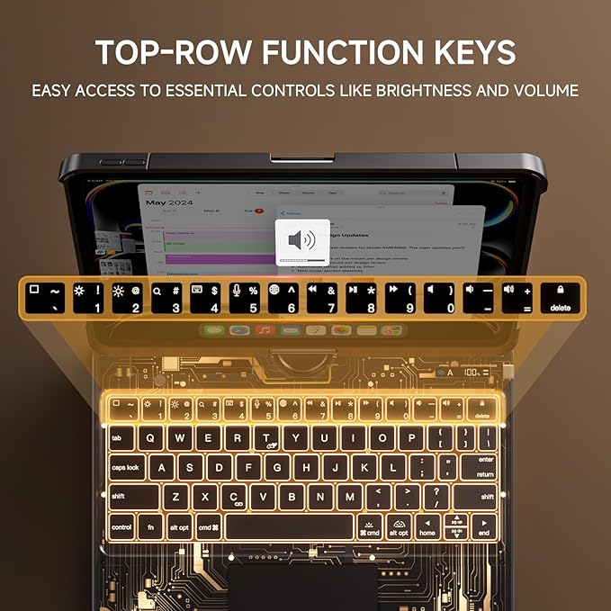 Transparent Case with Keyboard iPad Air 11 Inch (M4/M3/M2, 2026/2025/2024)/ iPad Air 5th/4th Generation 10.9" / iPad Pro 11" 1st/2nd/3rd/4th Trackpad, Pencil Holder, 7-Color Backlit, Rotatable, black