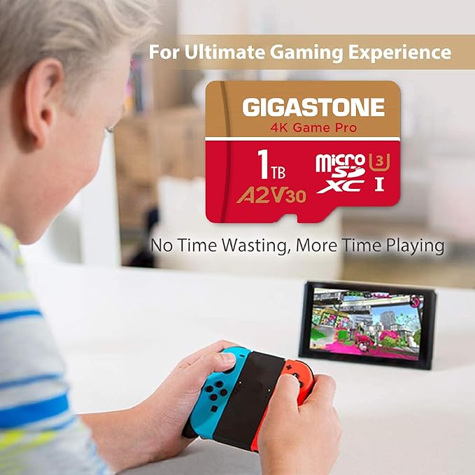 【for Switch 1 Only】 GIGASTONE 1TB Micro SD Card, 4K Game Pro, MicroSDXC Memory Card for Gaming Console, Action Camera, UHD Video, up to 150/130 MB/s, UHS-I U3 A2 V30 C10【5-Years Data Recovery】